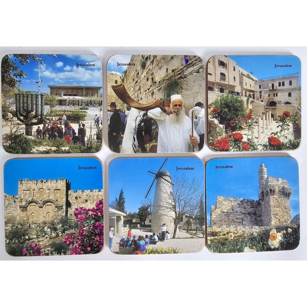 Set Of 6 Jerusalem Photo Coasters Cork Backing - Middle Eastern Landmark Scenes